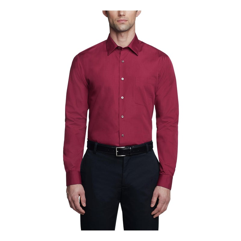Van Heusen Men's Dress Shirt Fitted Poplin Solid, Magenta, 18" Neck 36"-37" Sleeve - Image 1